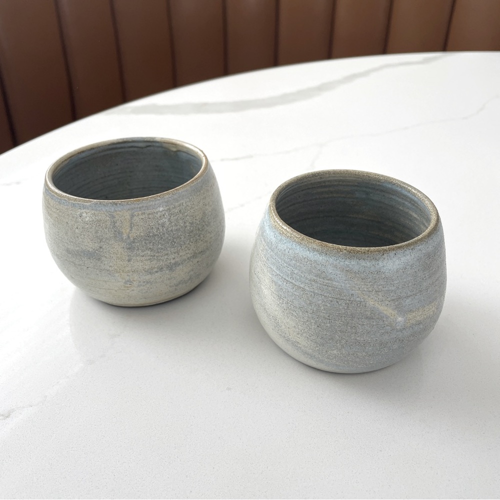 Handmade Ceramic Cups - Soft Gray-Blue Glaze (Set of 2)